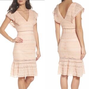 Foxiedox Makayla Flutter Trim Lace Sheath Dress L